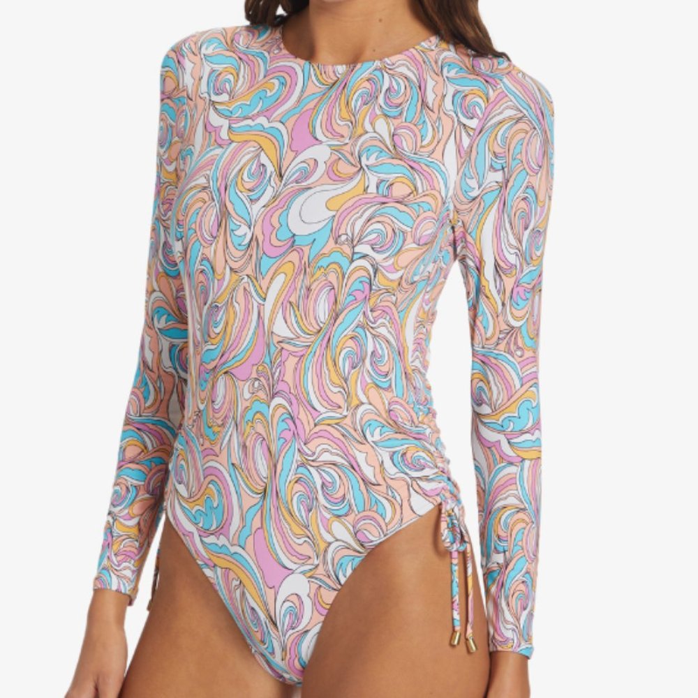 🦋NWT Roxy Warm Sand Onesie Active Cropped UPF 50 Long Sleeve Rashguard, Size XL